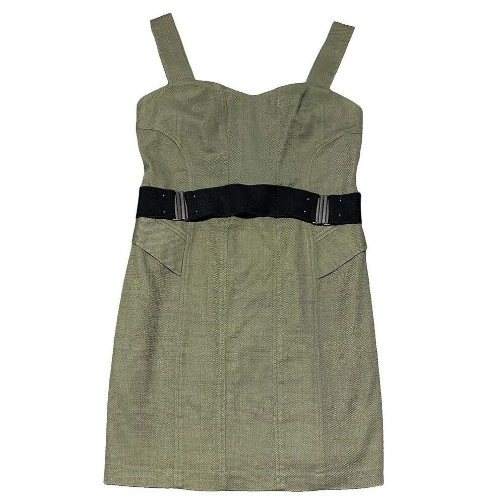 BCBGeneration Dress Women 4 Army Green Utility Mini Belted Military Style